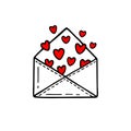 Message with love. Mail icons elements in doodle style. Royalty Free Stock Photo